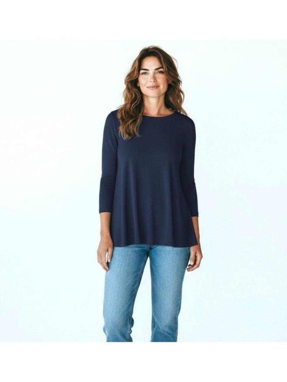 Sympli Go To Classic T Relax Top 3/4 Sleeve Sz 4 Navy Pullover Comfort Jersey